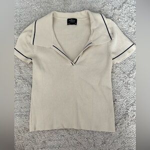 Milk & Honey Cream Ribbed Polo Shirt